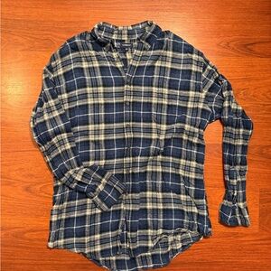 Croft & Barrow Navy and Gray Plaid Men's Shirt - XL
